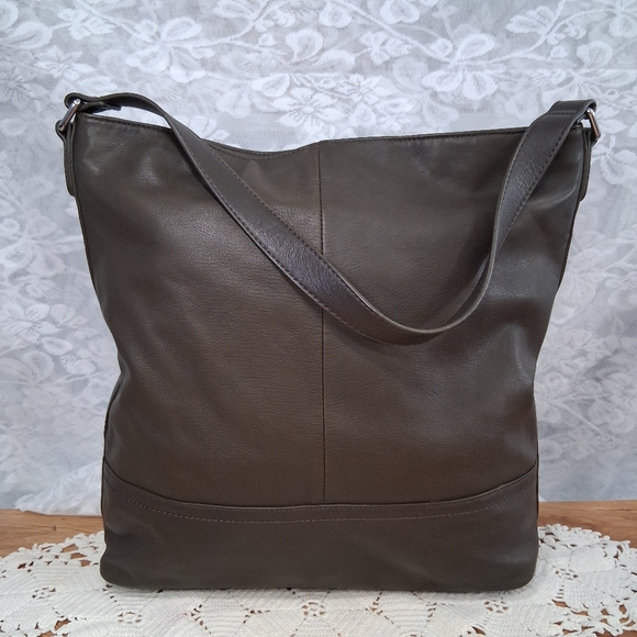 Margot Leather Bag Alma Hobo Shoulder Tote Dark Olive Green Brwn Silver Hardware - Picture 1 of 14